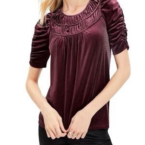 Purple Soft Velveteen Ruched Short Sleeve Renaissance Romantic Goth Loft Top XL